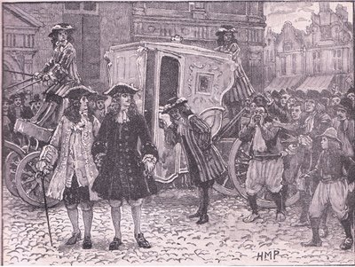 Die englischen Bevollmächtigten werden auf den Straßen von Utrecht beleidigt, 1712 von Henry Marriott Paget